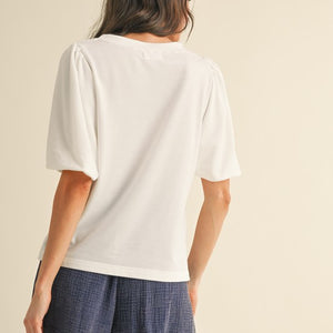 American Flag Patch Balloon Sleeve Knit Top