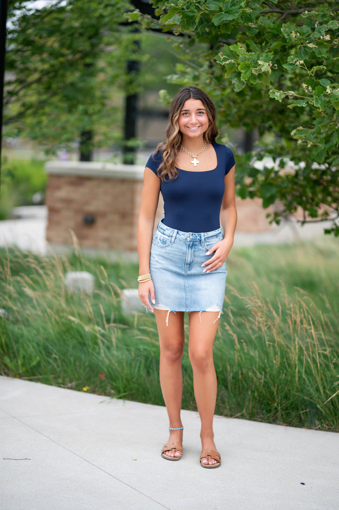 Medium Dark Classic Mini Jean Skirt
