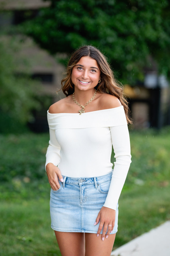 Cream off the shoulder knit