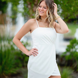 White PLEATED BODYCON TUBE DRESS