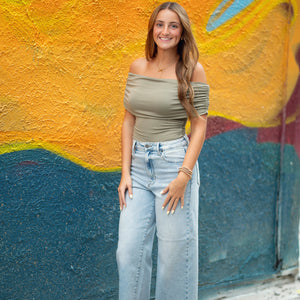 Off Shoulder Ruched Knit Top, 3 colors