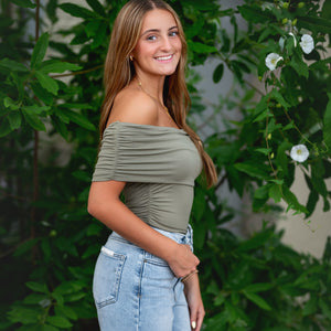 Off Shoulder Ruched Knit Top, 3 colors