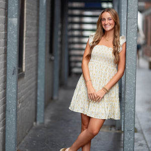 Floral Trellis Pattern Smocked Mini Dress