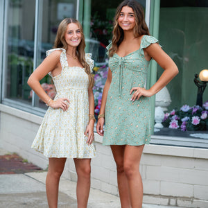 Floral Front Cut-out With Tie Mini Dress