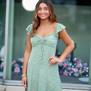 Floral Front Cut-out With Tie Mini Dress