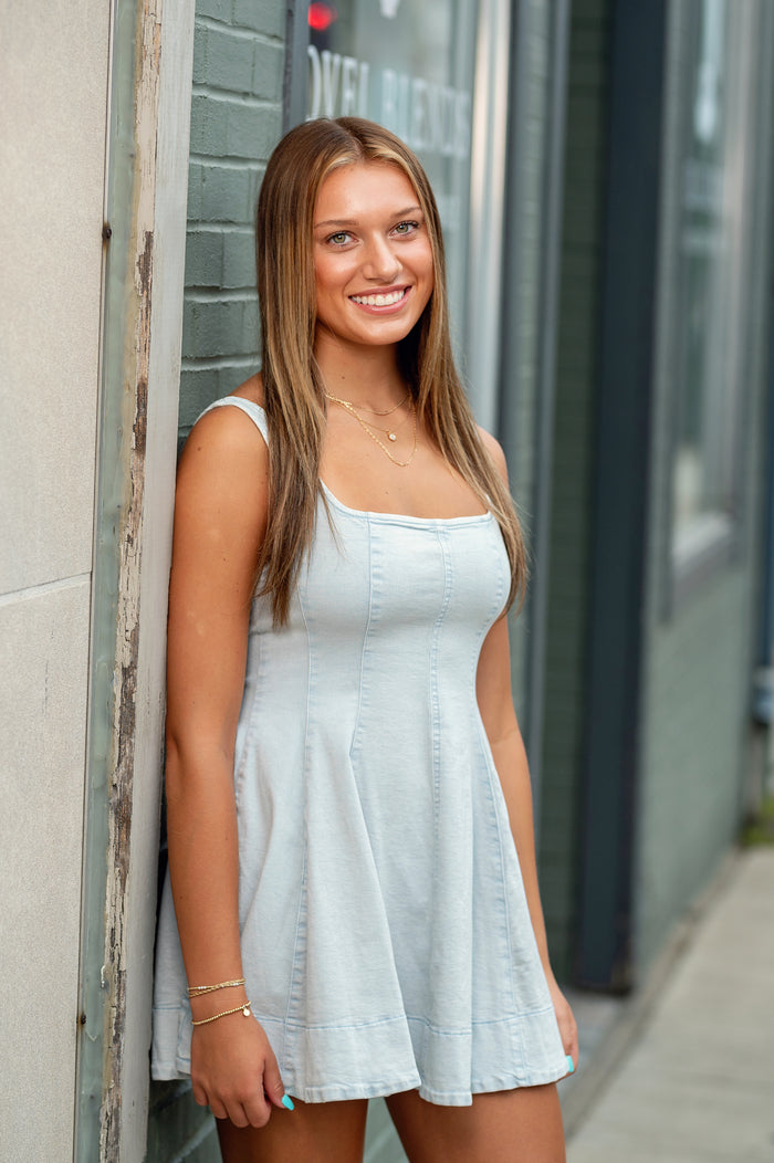 Panel denim mini dress