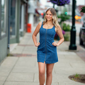 Denim Zip Up Sleeveless Mini Dress
