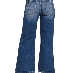 Dark Distressed Raw Hem Denim Pants