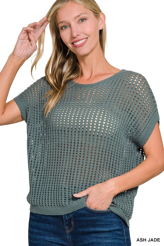 ASH JADE VISCOSE CROCHET KNIT SHEER HOLLOW SWEATER