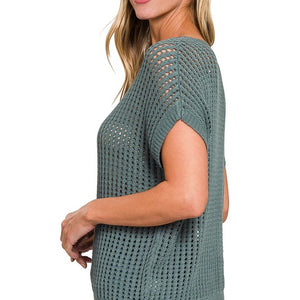 ASH JADE VISCOSE CROCHET KNIT SHEER HOLLOW SWEATER