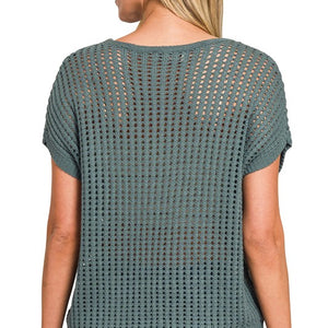 ASH JADE VISCOSE CROCHET KNIT SHEER HOLLOW SWEATER
