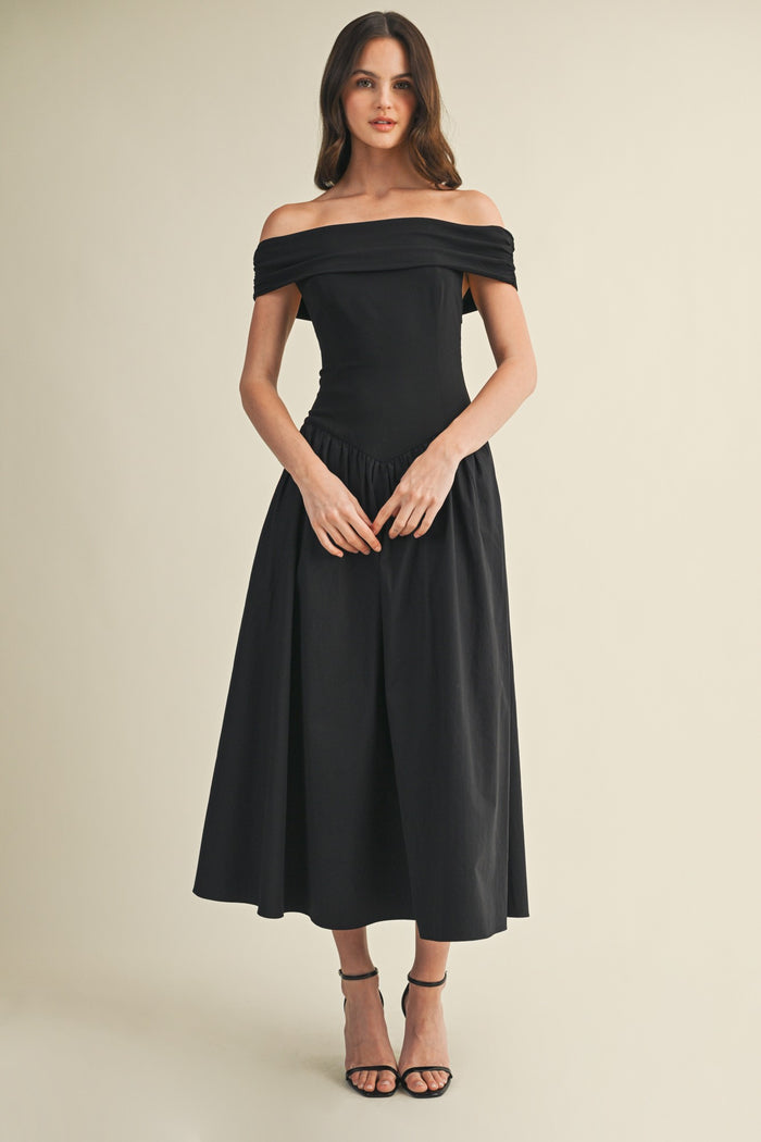 Black Basque Waist Off Shoulder Dress