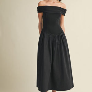 Black Basque Waist Off Shoulder Dress