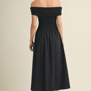 Black Basque Waist Off Shoulder Dress