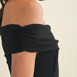 Black Basque Waist Off Shoulder Dress