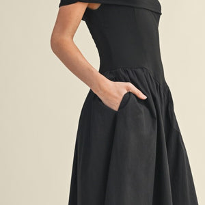 Black Basque Waist Off Shoulder Dress