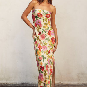 Romantic garden satin maxi