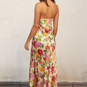 Romantic garden satin maxi