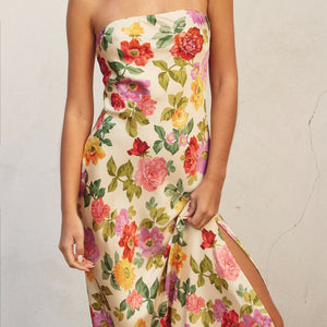 Romantic garden satin maxi