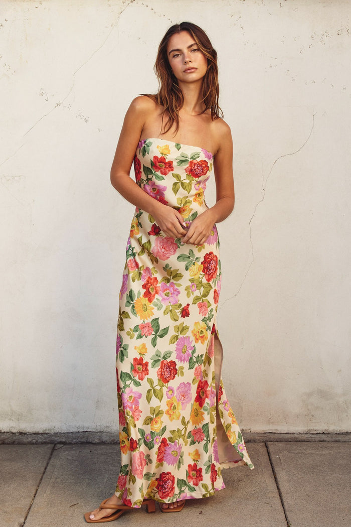 Romantic garden satin maxi