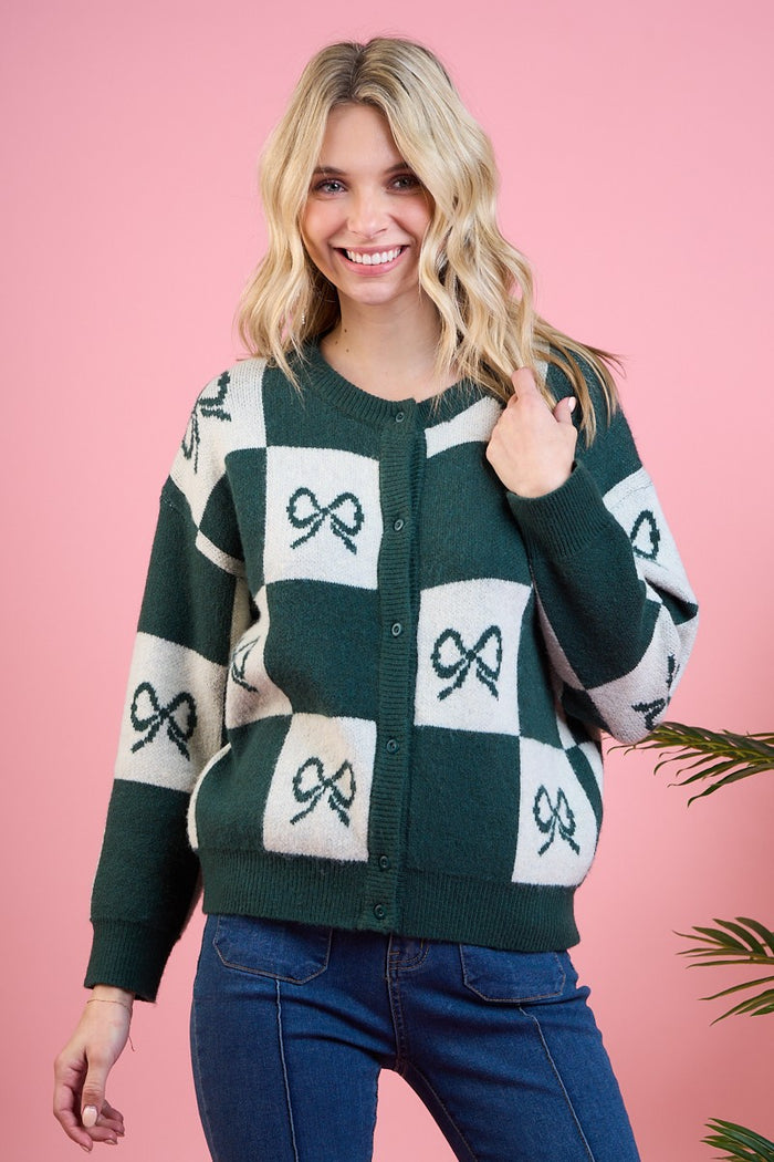 Hunter Checkered bow cardigan