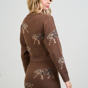 Tiger print sweater skirt set