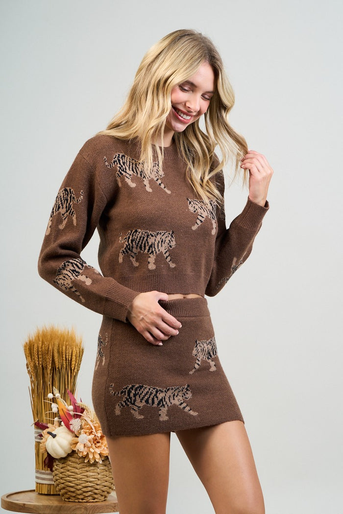 Tiger print sweater skirt set