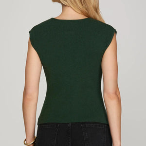 GREEN DROP SHOULDER BOAT NECK SWEATER TOP
