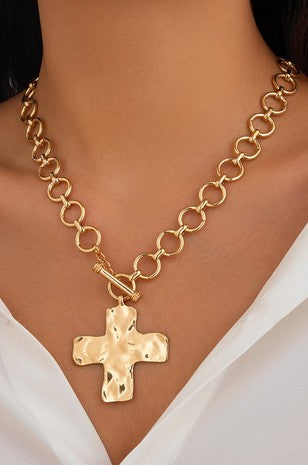 Chunky Cross Necklace, GOLD OR SILVER
