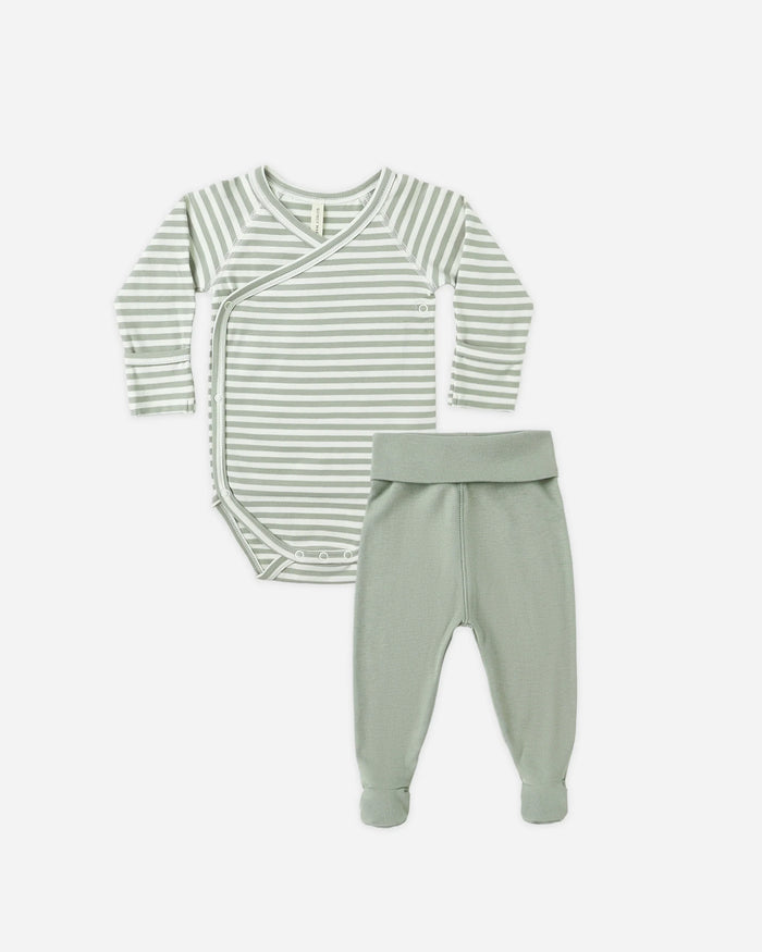 QM sage green stripe set