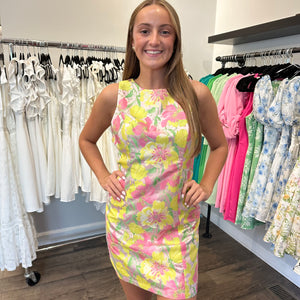 Open back bright jacquard dress