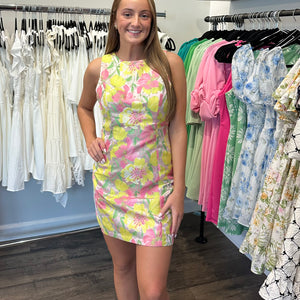Open back bright jacquard dress