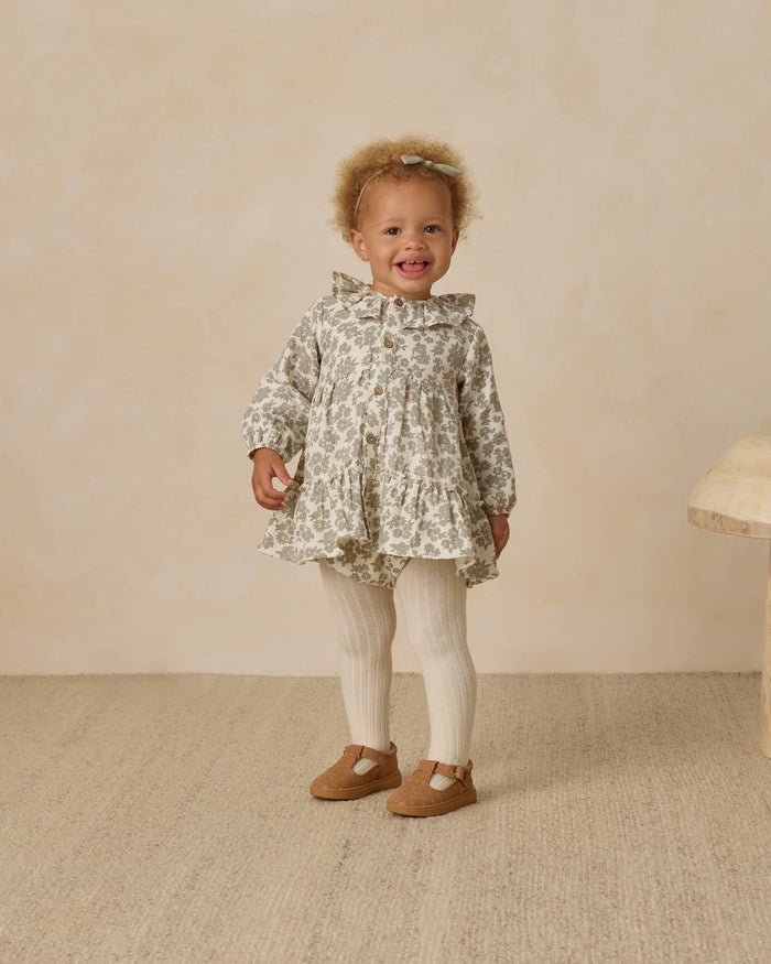 QM green floral dress with buttons