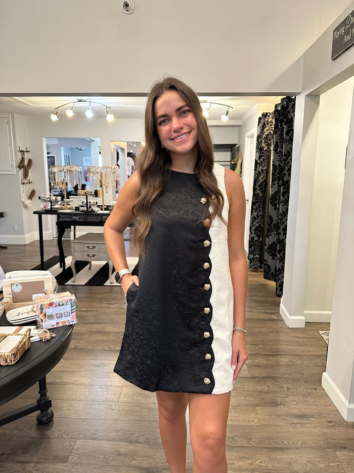 Black/Ivory Scalloped Dress