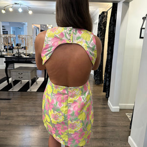 Open back bright jacquard dress