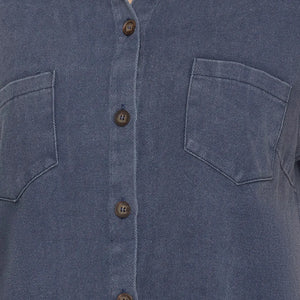 DENIM BLUE FOLDED CUFF BUTTON DOWN WASHED TWILL SHIRT DRESS