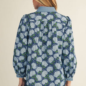 Blue Embroidered Scallop Edge Floral Top