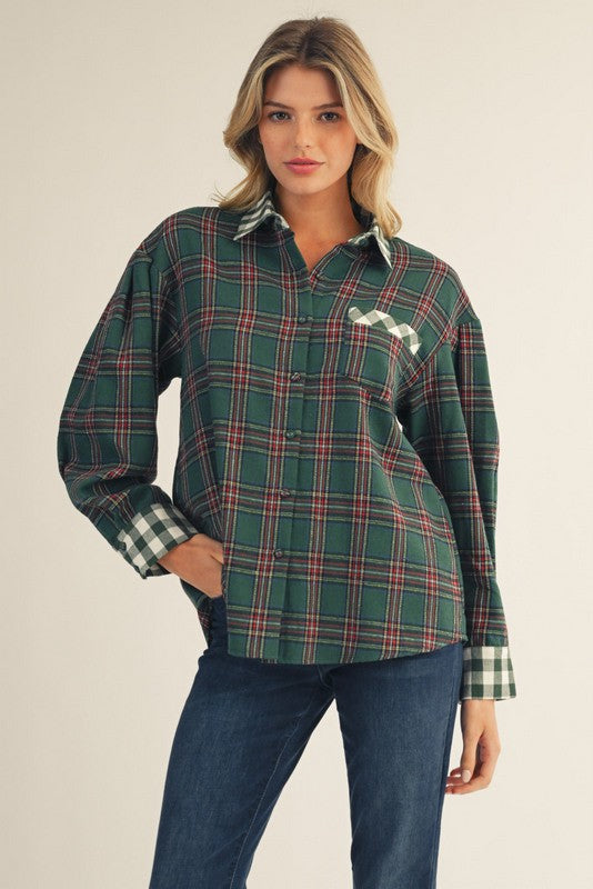 Green Check Mix Match Button Down Shirt
