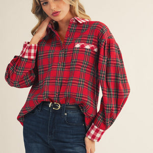 Check Mix Match Button Down Shirt, Green or Red