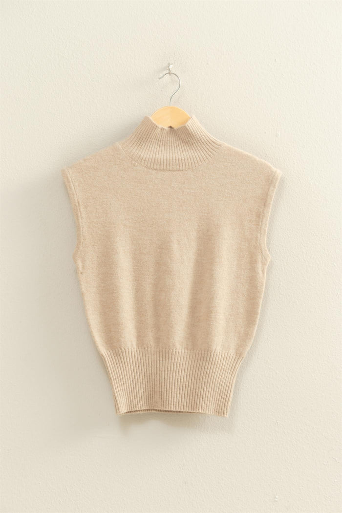 Taupe High Neck Sleeveless Knit Top