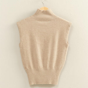 Taupe High Neck Sleeveless Knit Top