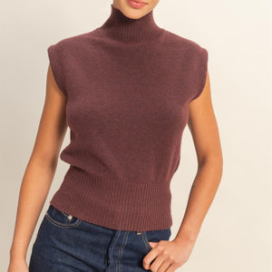 Taupe High Neck Sleeveless Knit Top