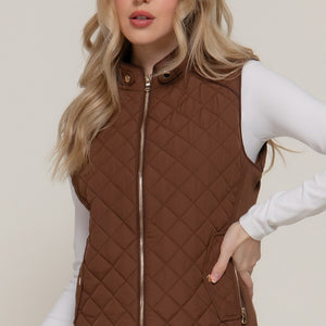 BROWN SUEDE PIPING QUILTED PADDING VEST