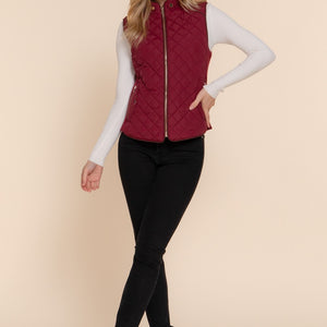 WINE SUEDE PIPING QUILTED PADDING VEST