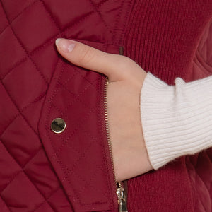 WINE SUEDE PIPING QUILTED PADDING VEST