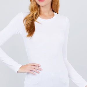 Long Sleeve Crew Neck Cotton Spandex Jersey Top, 3 Colors