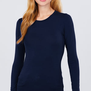 Long Sleeve Crew Neck Cotton Spandex Jersey Top, 3 Colors