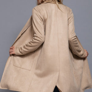 Long sleeve Open Front Big Collar Faux Jacket