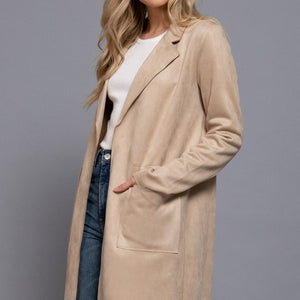 Long sleeve Open Front Big Collar Faux Jacket