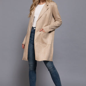 Long sleeve Open Front Big Collar Faux Jacket